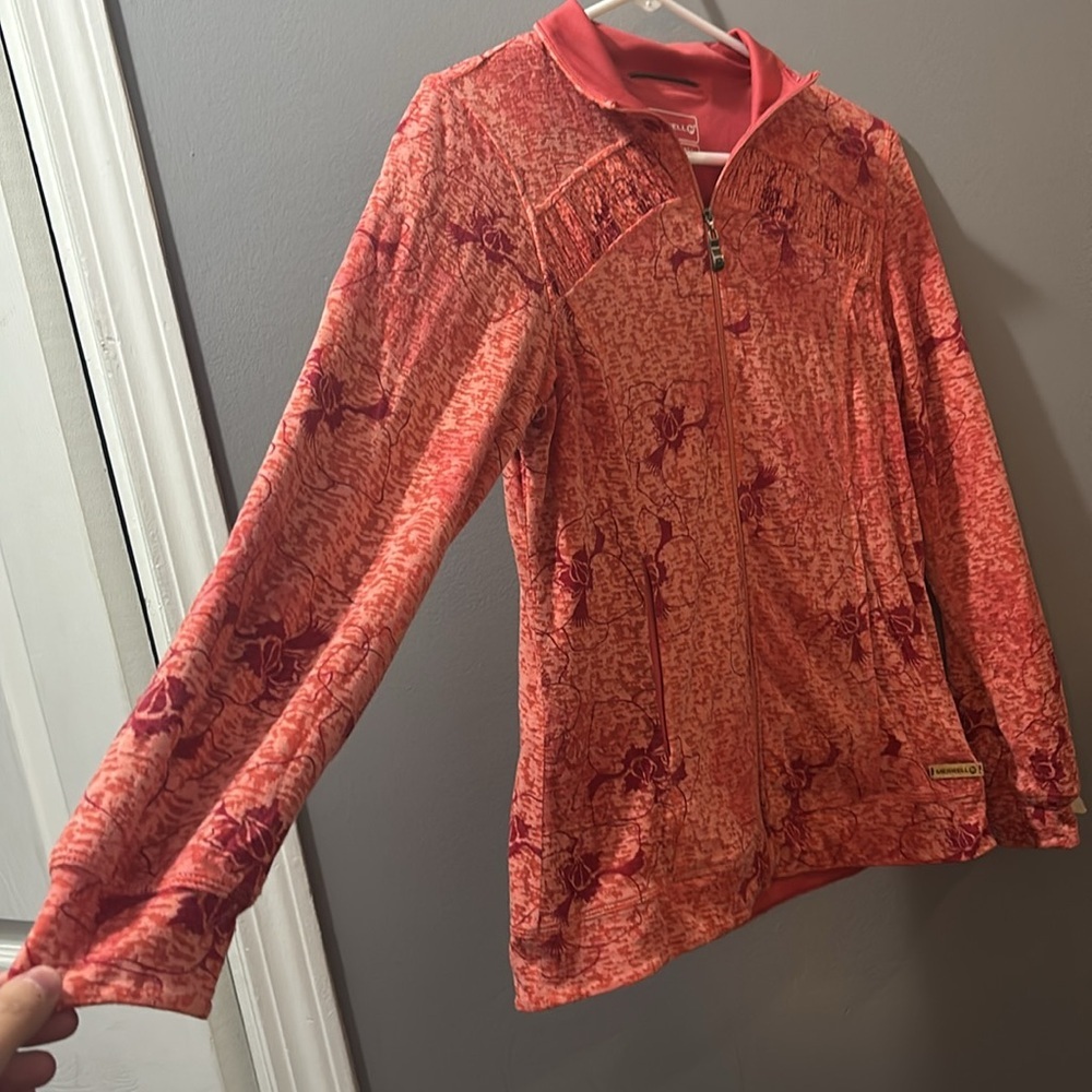 Merrell Opti-Wick Full Zip Knit Light Jacket Floral Pockets Red Orange Sz Small - Picture 9 of 12